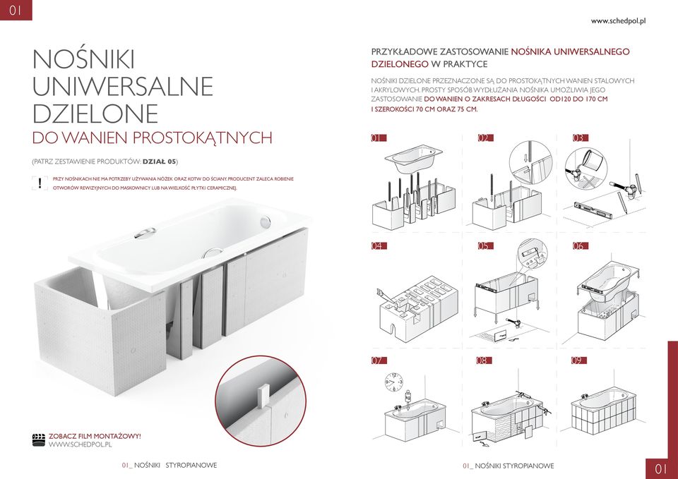 PROSTOKĄTNYCH WANIEN STALOWYCH I AKRYLOWYCH.