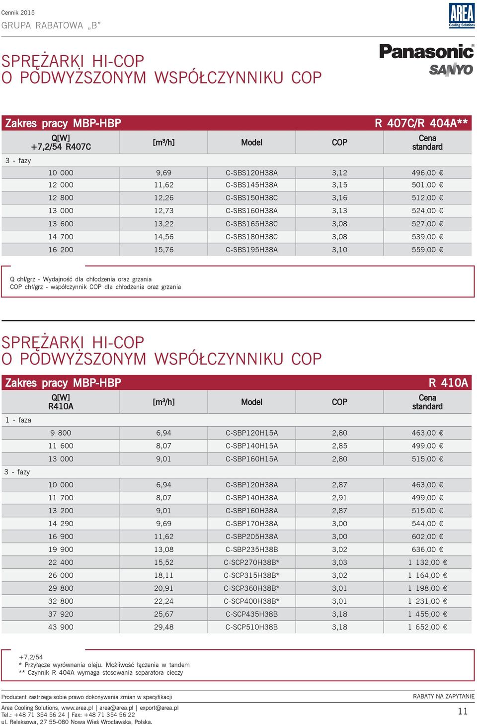 C-SBS195H38A 3,10 559,00 Q chł/grz - Wydajność dla chłodzenia oraz grzania COP chł/grz - współczynnik COP dla chłodzenia oraz grzania SPRĘŻARKI HI-COP O PODWYŻSZONYM WSPÓŁCZYNNIKU COP Zakres pracy