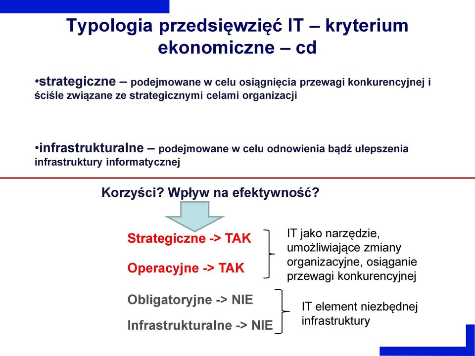 infrastruktury informatycznej Korzyści? Wpływ na efektywność?