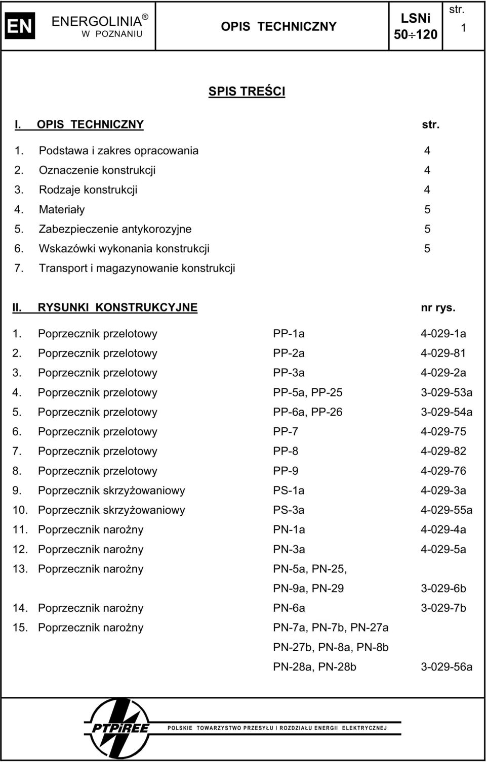 Poprzecznik przelotowy PP-2a 4-029-81 3. Poprzecznik przelotowy PP-3a 4-029-2a 4. Poprzecznik przelotowy PP-5a, PP-25 3-029-53a 5. Poprzecznik przelotowy PP-6a, PP-26 3-029-54a 6.