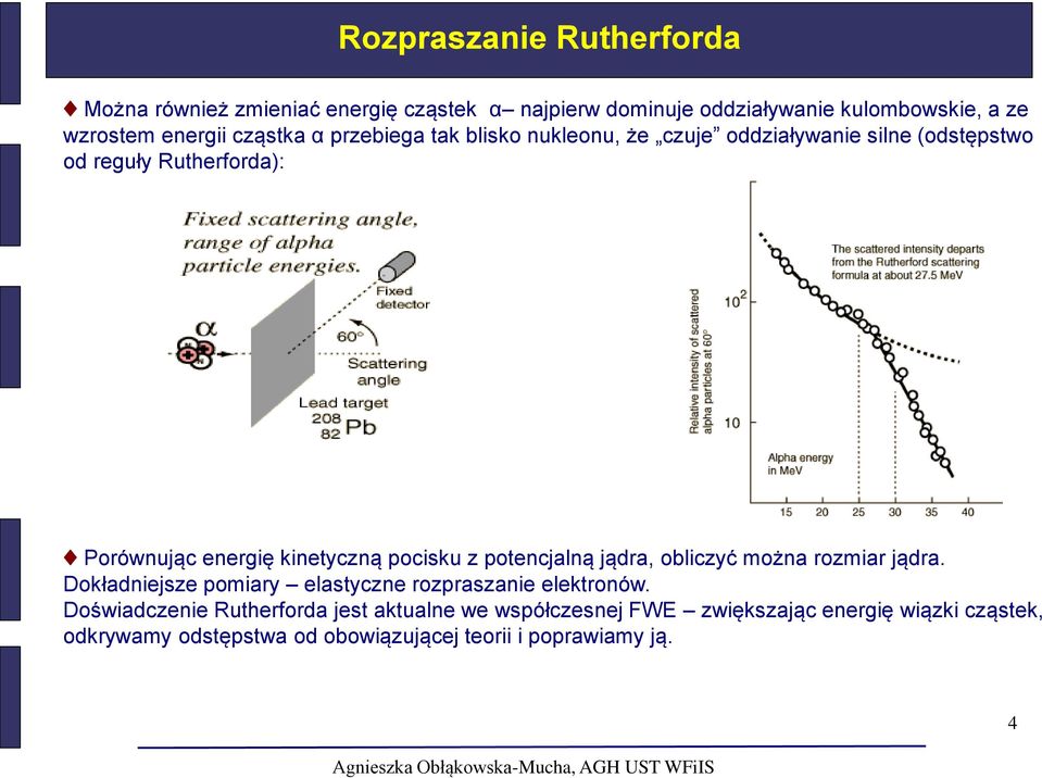 pocisku z potencjalną jądra, obliczyć można rozmiar jądra. Dokładniejsze pomiary elastyczne rozpraszanie elektronów.