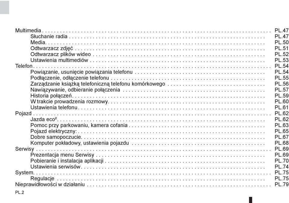 ............................................................................... PL.54 Powiązanie, usunięcie powiązania telefonu............................................ PL.54 Podłączenie, odłączenie telefonu.