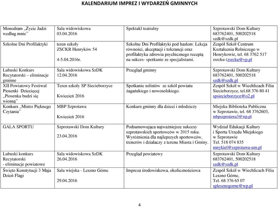 Zespół Szkół Centrum Kształcenia Rolniczego w Henrykowie, tel. 68 3762 517 zsrcku (zsrcku@vp.