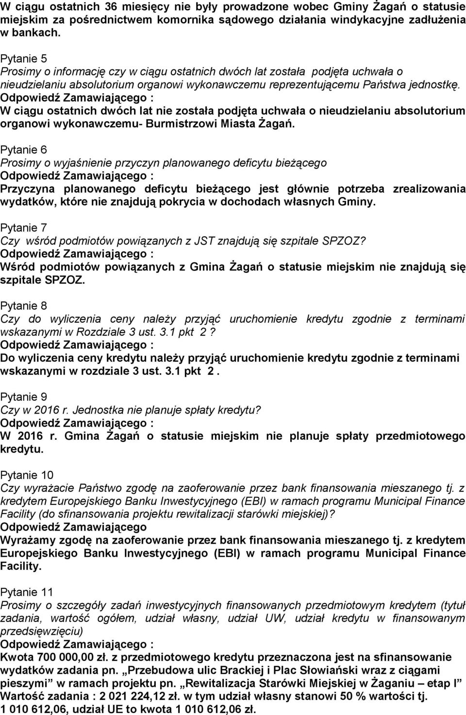 W ciągu ostatnich dwóch lat nie została podjęta uchwała o nieudzielaniu absolutorium organowi wykonawczemu- Burmistrzowi Miasta Żagań.