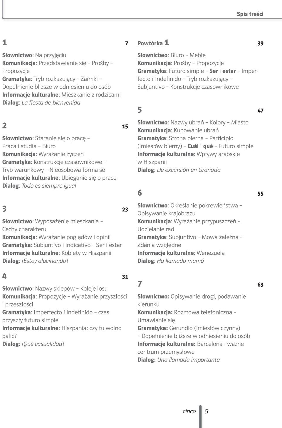 Nieosobowa forma se Informacje kulturalne: Ubieganie się o pracę Dialog: Todo es siempre igual 3 23 Słownictwo: Wyposażenie mieszkania Cechy charakteru Komunikacja: Wyrażanie poglądów i opinii