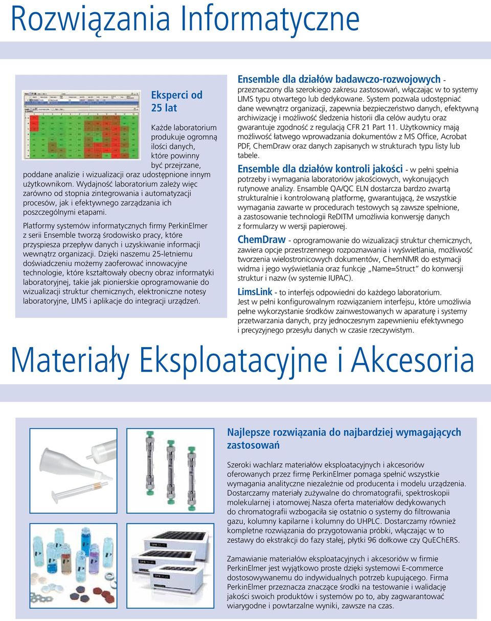 Platformy systemów informatycznych firmy PerkinElmer z serii Ensemble tworzą środowisko pracy, które przyspiesza przepływ danych i uzyskiwanie informacji wewnątrz organizacji.