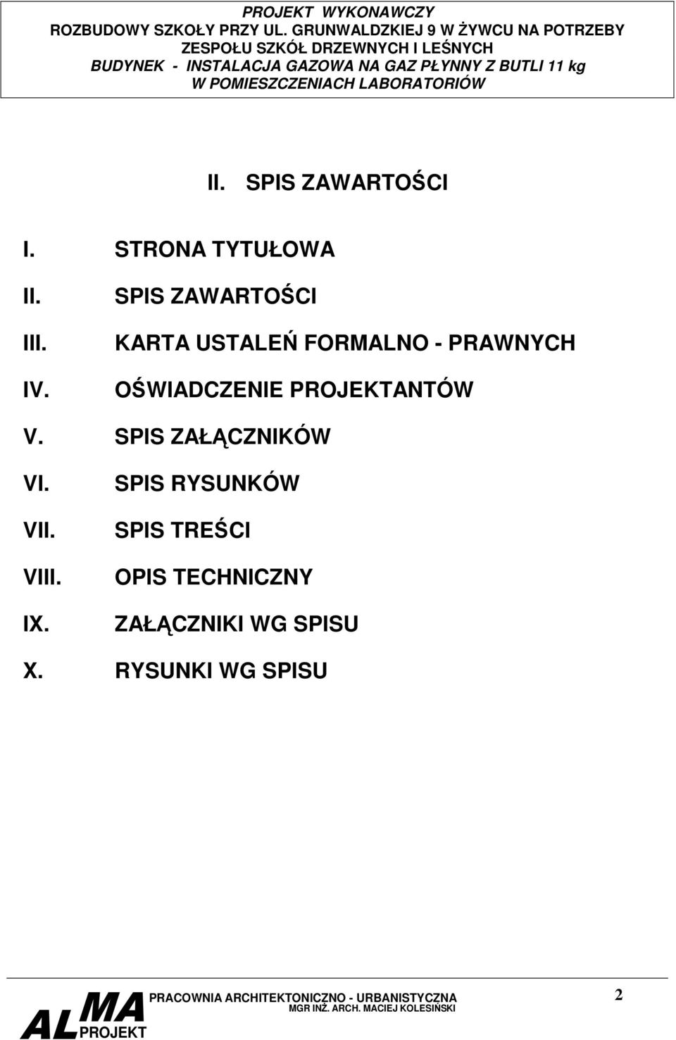 ANTÓW V. SPIS ZAŁĄCZNIKÓW VI. VII. VIII. IX.