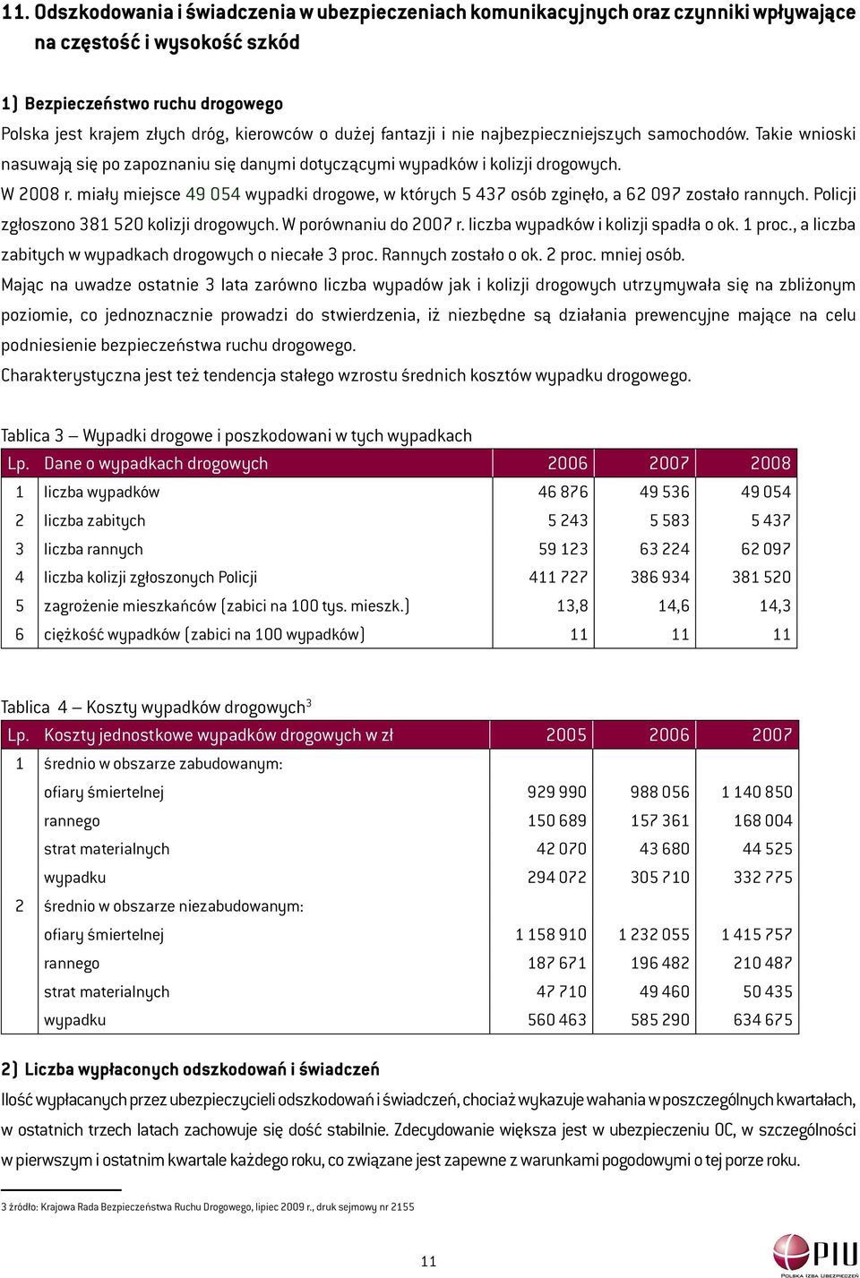 miały miejsce 49 054 wypadki drogowe, w których 5 437 osób zginęło, a 62 097 zostało rannych. Policji zgłoszono 381 520 kolizji drogowych. W porównaniu do 2007 r.