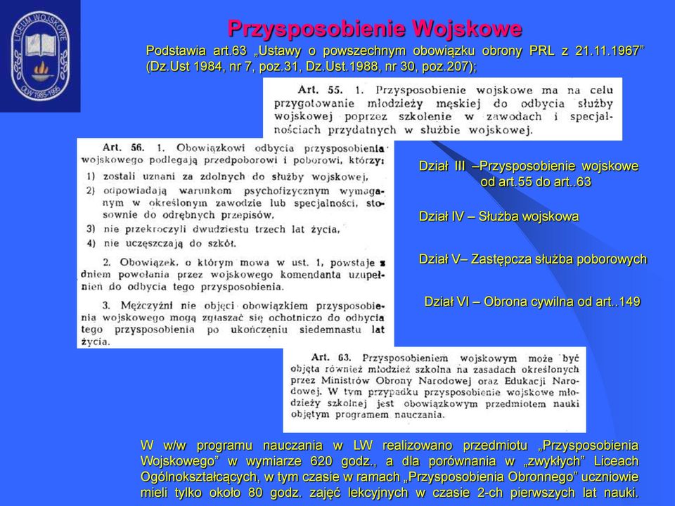 .63 Dział IV Służba wojskowa Dział V Zastępcza służba poborowych Dział VI Obrona cywilna od art.