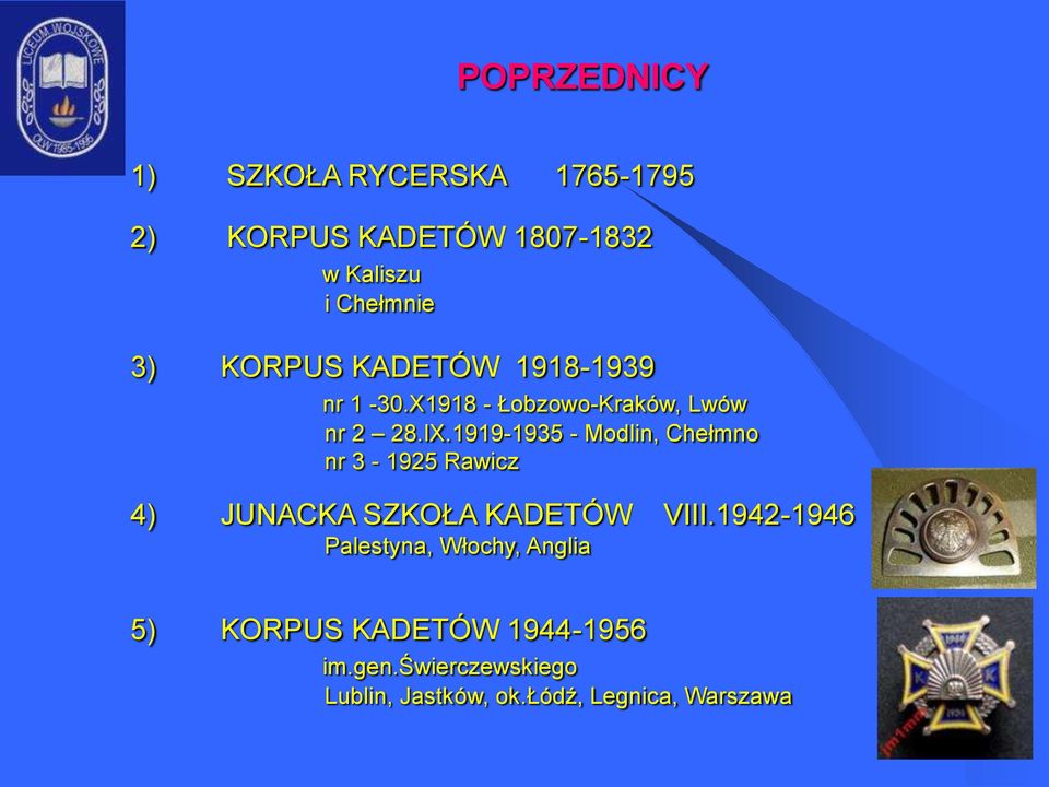 1919-1935 - Modlin, Chełmno nr 3-1925 Rawicz 4) JUNACKA SZKOŁA KADETÓW VIII.