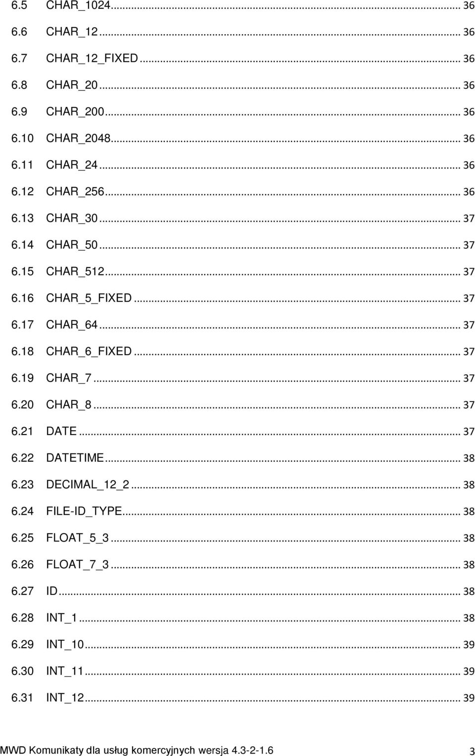 .. 37 6.20 CHAR_8... 37 6.21 DATE... 37 6.22 DATETIME... 38 6.23 DECIMAL_12_2... 38 6.24 FILE-ID_TYPE... 38 6.25 FLOAT_5_3... 38 6.26 FLOAT_7_3.
