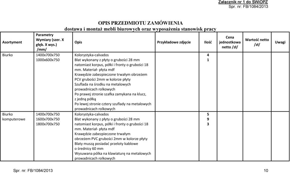 Kolorystyka-calvados Blat wykonany z płyty o grubości 8 mm natomiast korpus, półki i fronty o grubości 8 mm.