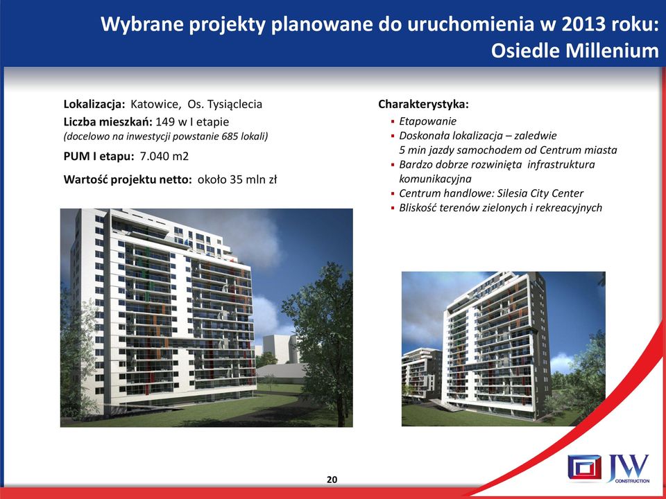 040 m2 Wartość projektu netto: około 35 mln zł Charakterystyka: Etapowanie Doskonała lokalizacja zaledwie 5 min jazdy