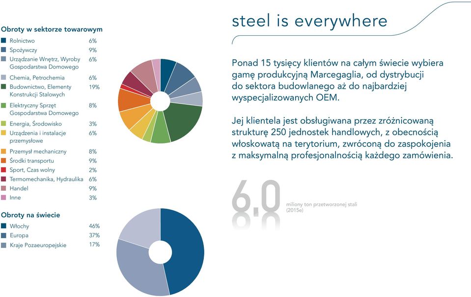 Pozaeuropejskie 6% 9% 6% 6% 19% 8% 3% 6% 8% 9% 2% 6% 9% 3% 46% 37% 17% steel is everywhere Ponad 15 tysięcy klientów na całym świecie wybiera gamę produkcyjną Marcegaglia, od dystrybucji do sektora