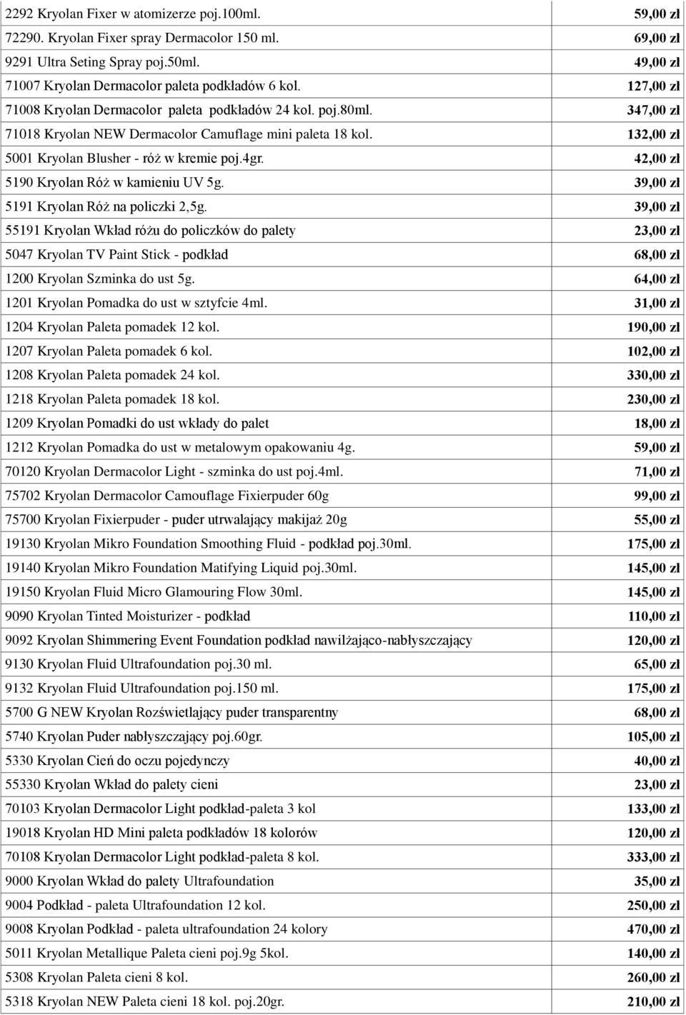 42,00 zł 5190 Kryolan Róż w kamieniu UV 5g. 39,00 zł 5191 Kryolan Róż na policzki 2,5g.