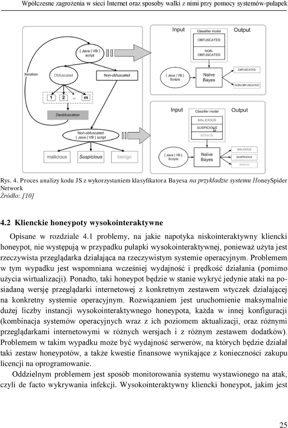 1 problemy, na jakie napotyka niskointeraktywny kliencki honeypot, nie występują w przypadku pułapki wysokointeraktywnej, ponieważ użyta jest rzeczywista przeglądarka działająca na rzeczywistym
