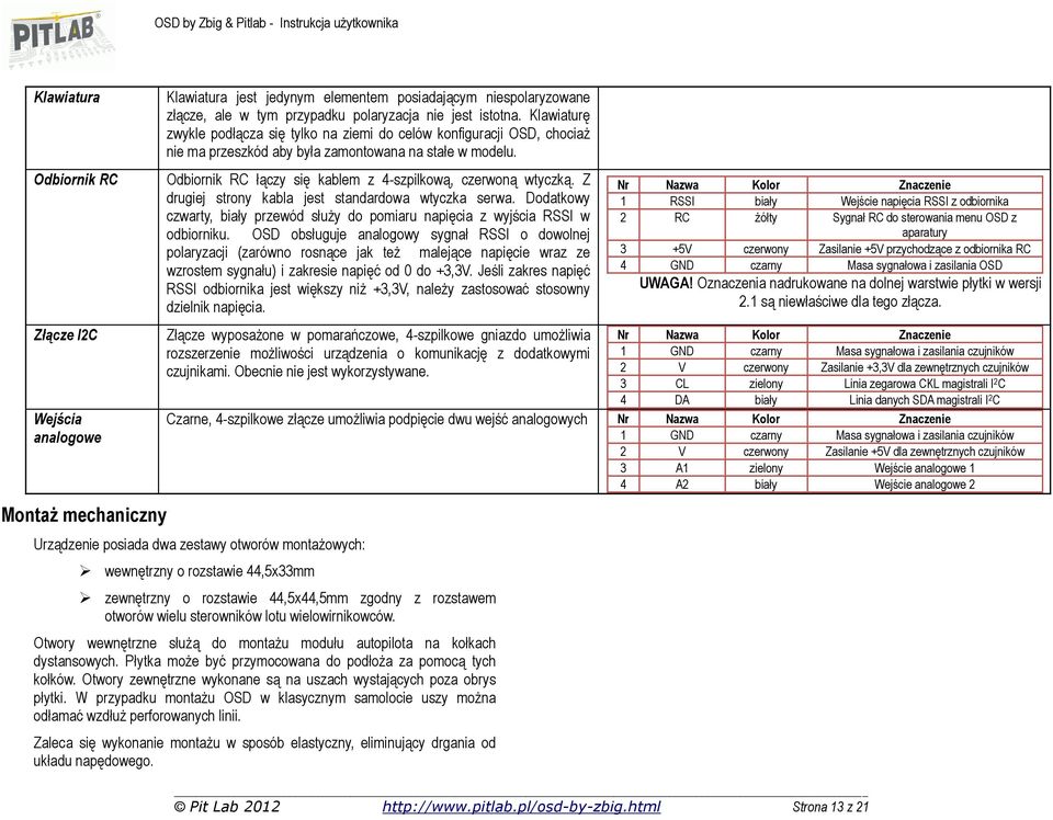 Z drugiej strony kabla jest standardowa wtyczka serwa. Dodatkowy czwarty, biały przewód służy do pomiaru napięcia z wyjścia RSSI w odbiorniku.