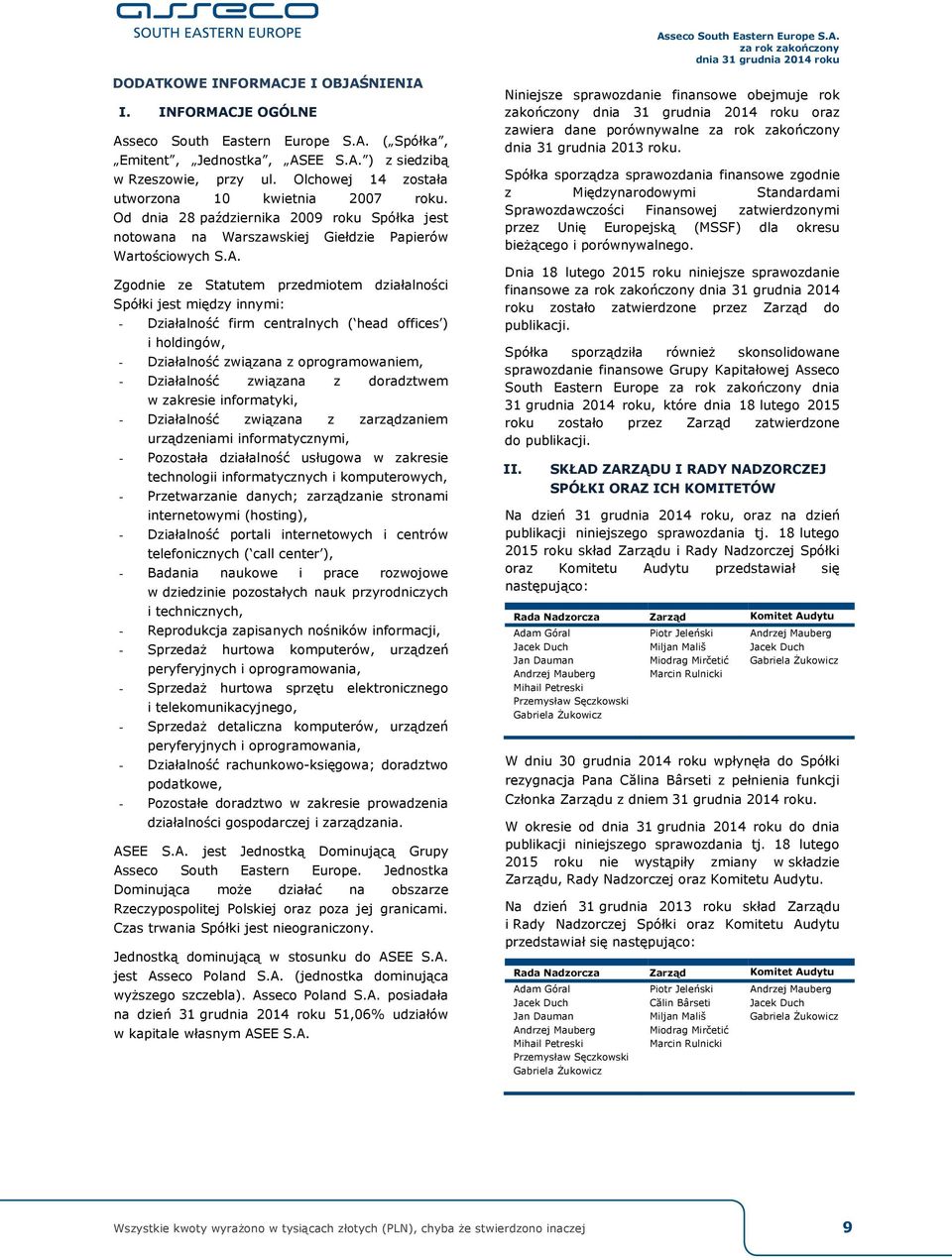 Zgodnie ze Statutem przedmiotem działalności Spółki jest między innymi: - Działalność firm centralnych ( head offices ) i holdingów, - Działalność związana z oprogramowaniem, - Działalność związana z