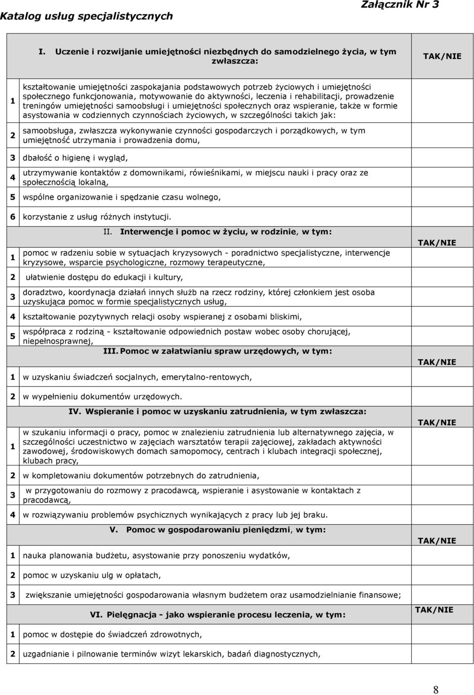 funkcjonowania, motywowanie do aktywności, leczenia i rehabilitacji, prowadzenie treningów umiejętności samoobsługi i umiejętności społecznych oraz wspieranie, także w formie asystowania w