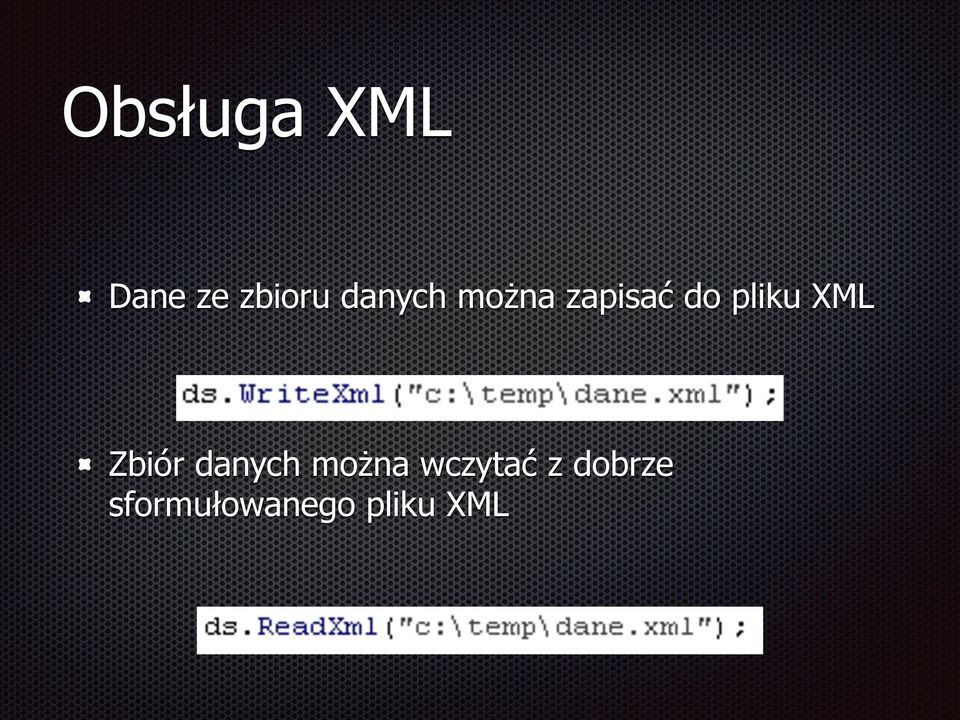 XML Zbiór danych można wczytać