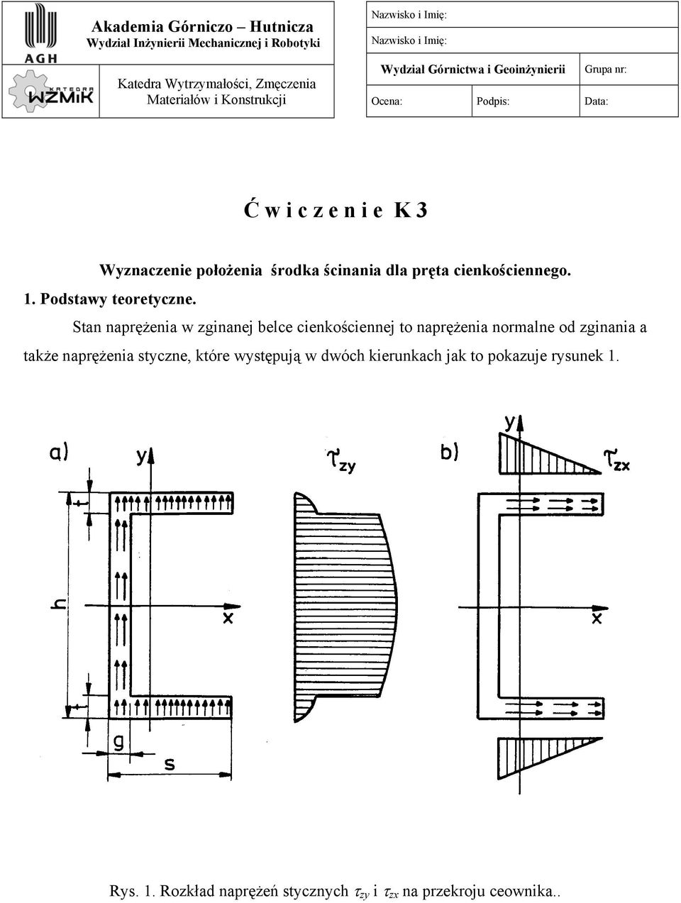 pręta cienkościennego. 1. Podstawy teoretyczne.