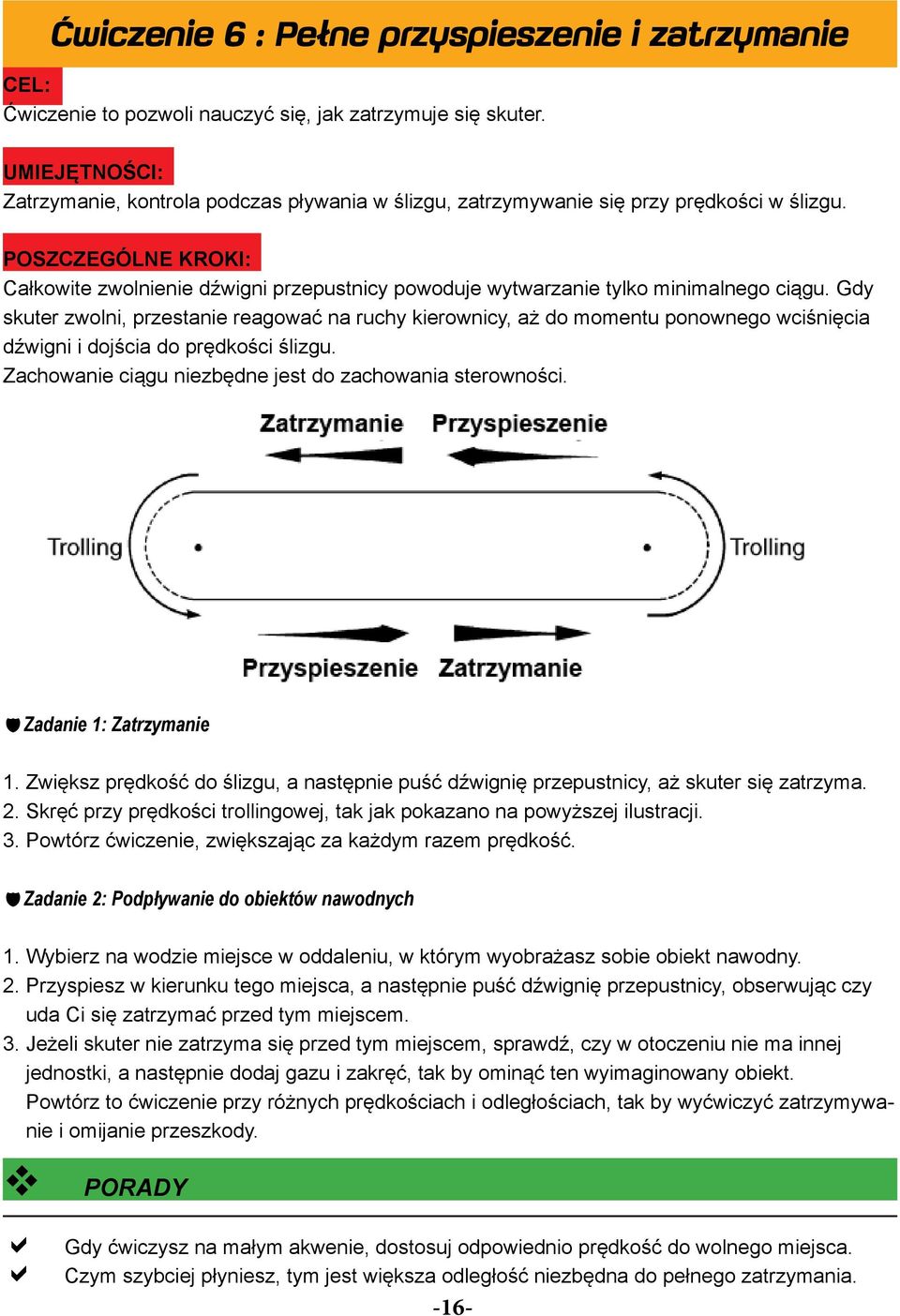 POSZCZEGÓLNE KROKI: Cłkowite zwolnienie dźwigni przepustnicy powoduje wytwrznie tylko minimlnego ciągu.