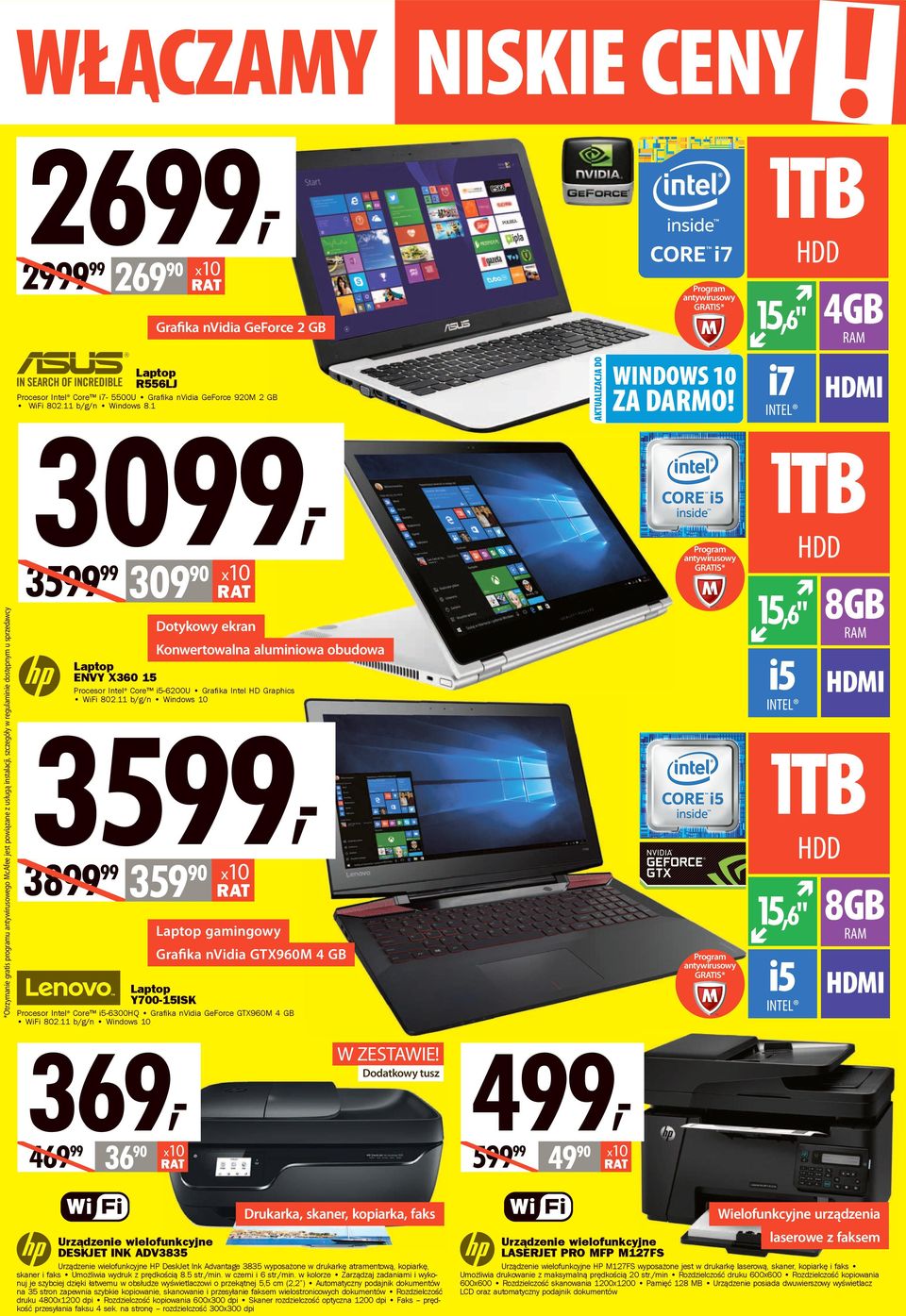 Laptop ENVY X360 15 Procesor Intel Core i5-6200u Graﬁka Intel HD Graphics WiFi 802.