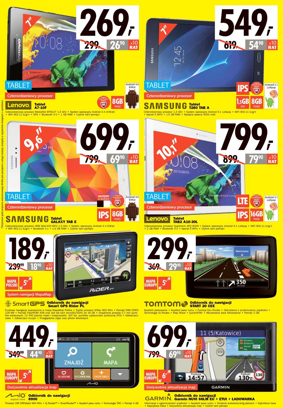 11 b/g/n Aparat 5 MPix 1,5 GB Wydajna bateria 4000 mah 6, 9 IPS Tablet T280 TAB A 6, 1 Android 4.