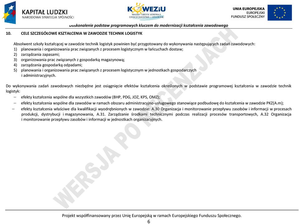 odpadami; 5) planowania i organizowania prac związanych z procesem logistycznym w jednostkach gospodarczych i administracyjnych.