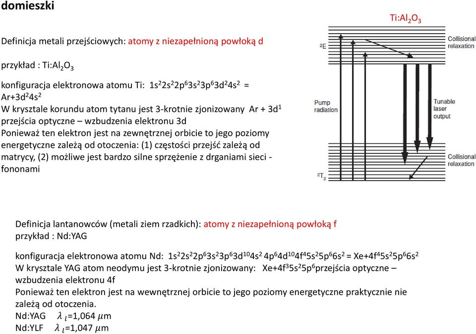 otoczenia: (1) częstości przejść zależą od matrycy, (2) możliwe jest bardzo silne sprzężenie z drganiami sieci - fononami Definicja lantanowców (metali ziem rzadkich): atomy z niezapełnioną powłoką f