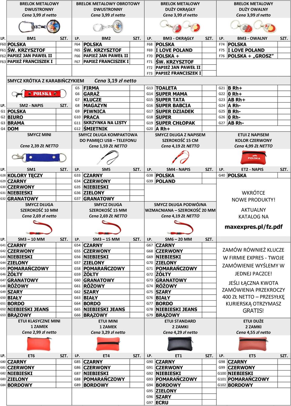 KRZYSZTOF F69 I LOVE POLAND F75 I LOVE POLAND F62 PAPIEŻ JAN PAWEŁ II F66 PAPIEŻ JAN PAWEŁ II F70 POLSKA + F76 POLSKA + GROSZ F63 PAPIEŻ FRANCISZEK I F67 PAPIEŻ FRANCISZEK I F71 GROSZ ŚW.
