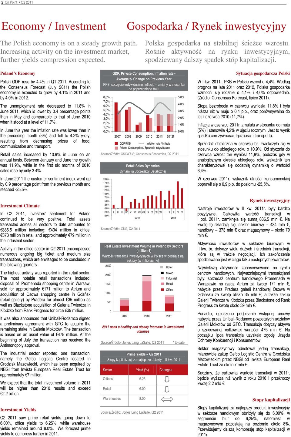 Poland s Economy GDP, Private Consumption, Inflation rate - Polish GDP rose by 4.4% in Q1 211. According to the Consensus Forecast (July 211) the Polish economy is expected to grow by 4.