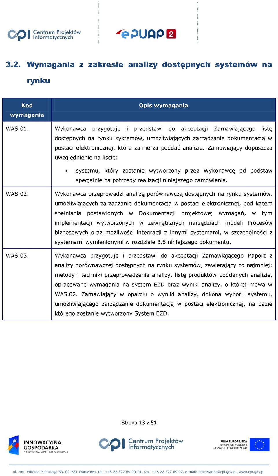 Zamawiający dopuszcza uwzględnienie na liście: systemu, który zostanie wytworzony przez Wykonawcę od podstaw specjalnie na potrzeby realizacji niniejszego zamówienia. WAS.02. WAS.03.