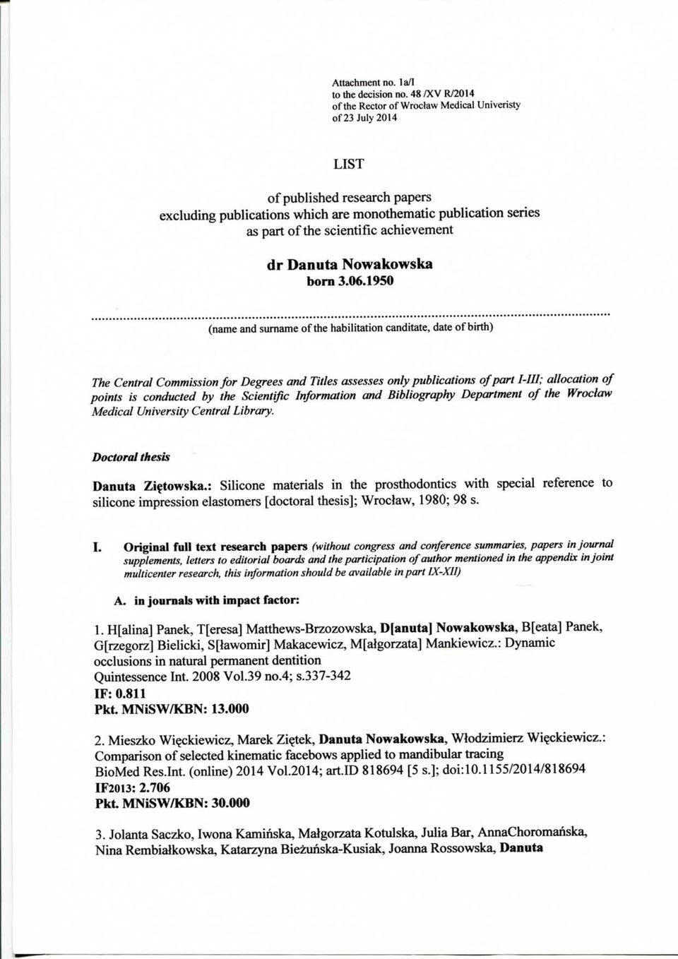 achievement dr Danuta Nowakowska born 3.06.