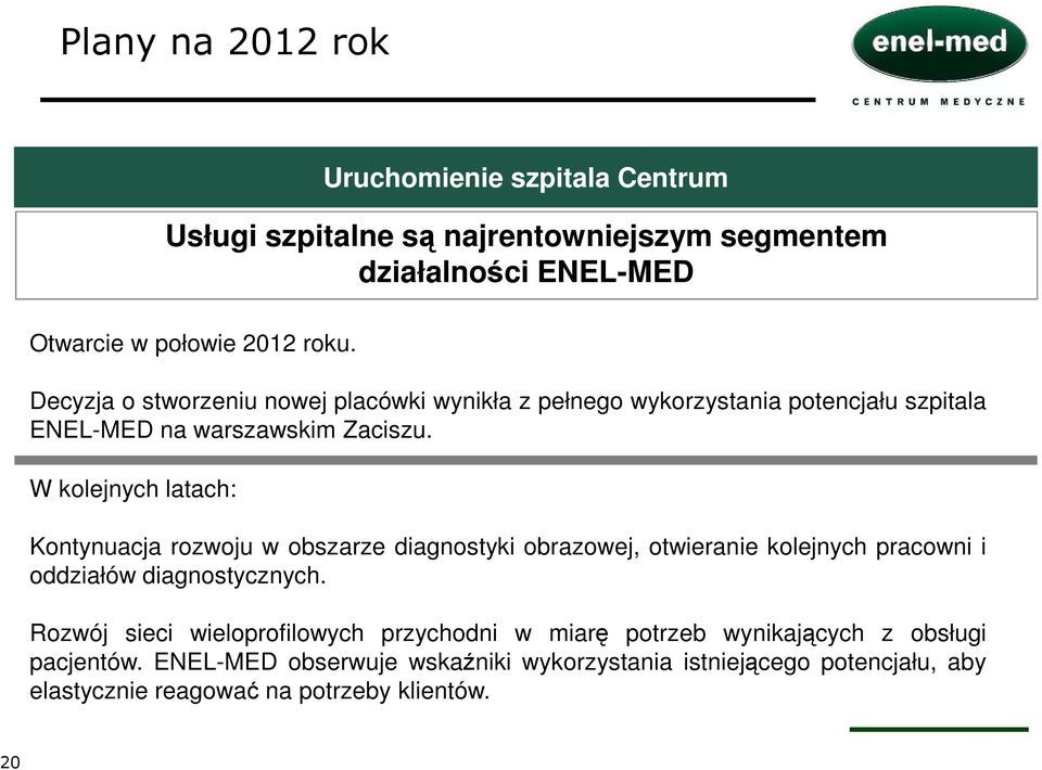 W kolejnych latach: Kontynuacja rozwoju w obszarze diagnostyki obrazowej, otwieranie kolejnych pracowni i oddziałów diagnostycznych.