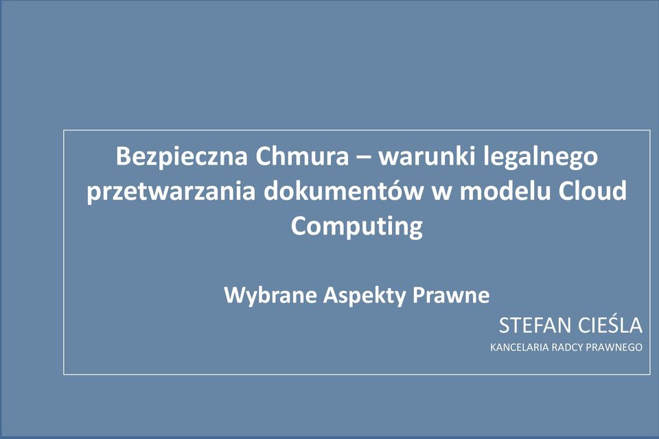 Cloud Computing Wybrane Aspekty