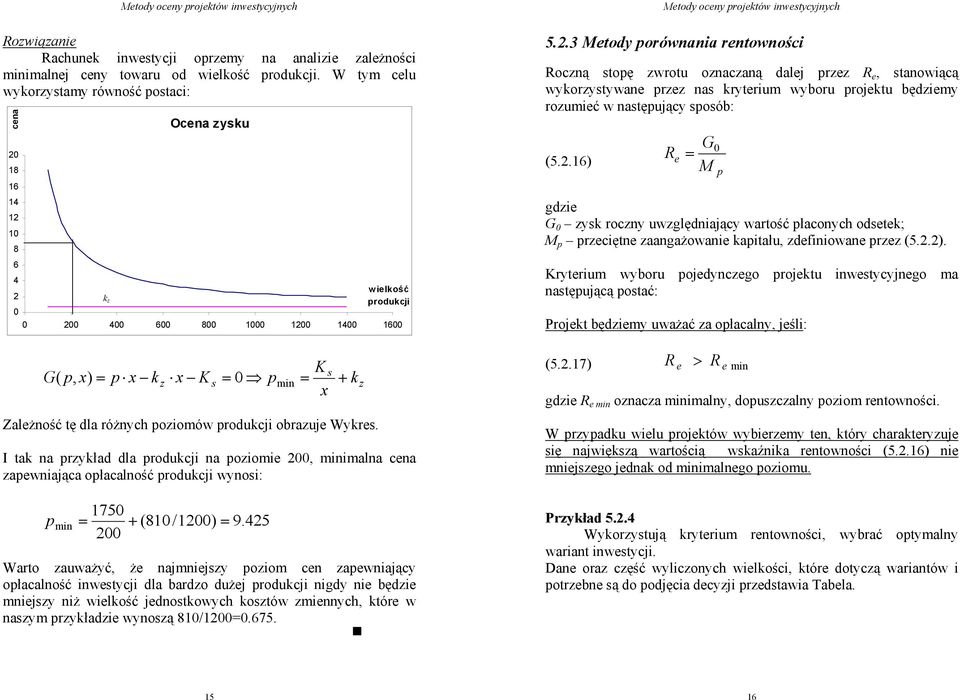 różych poziomów produkcji obrazuje Wykres. I tak a przykład dla produkcji a poziomie 00, miimala cea zapewiająca opłacalość produkcji wyosi: 1750 p mi = + (810 /100) = 9.