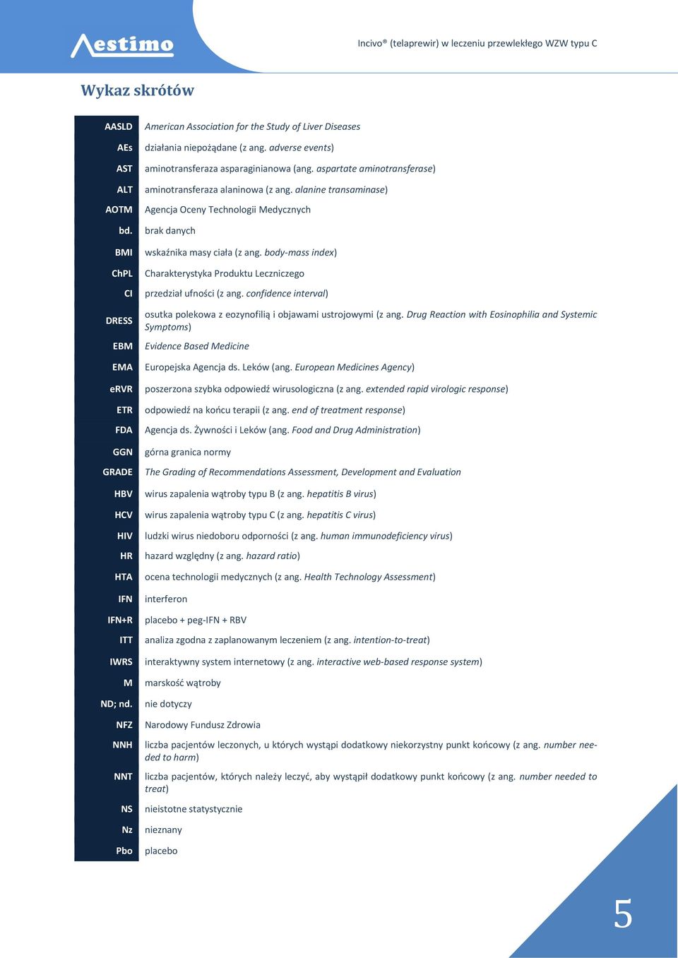 aspartate aminotransferase) aminotransferaza alaninowa (z ang. alanine transaminase) Agencja Oceny Technologii Medycznych brak danych wskaźnika masy ciała (z ang.