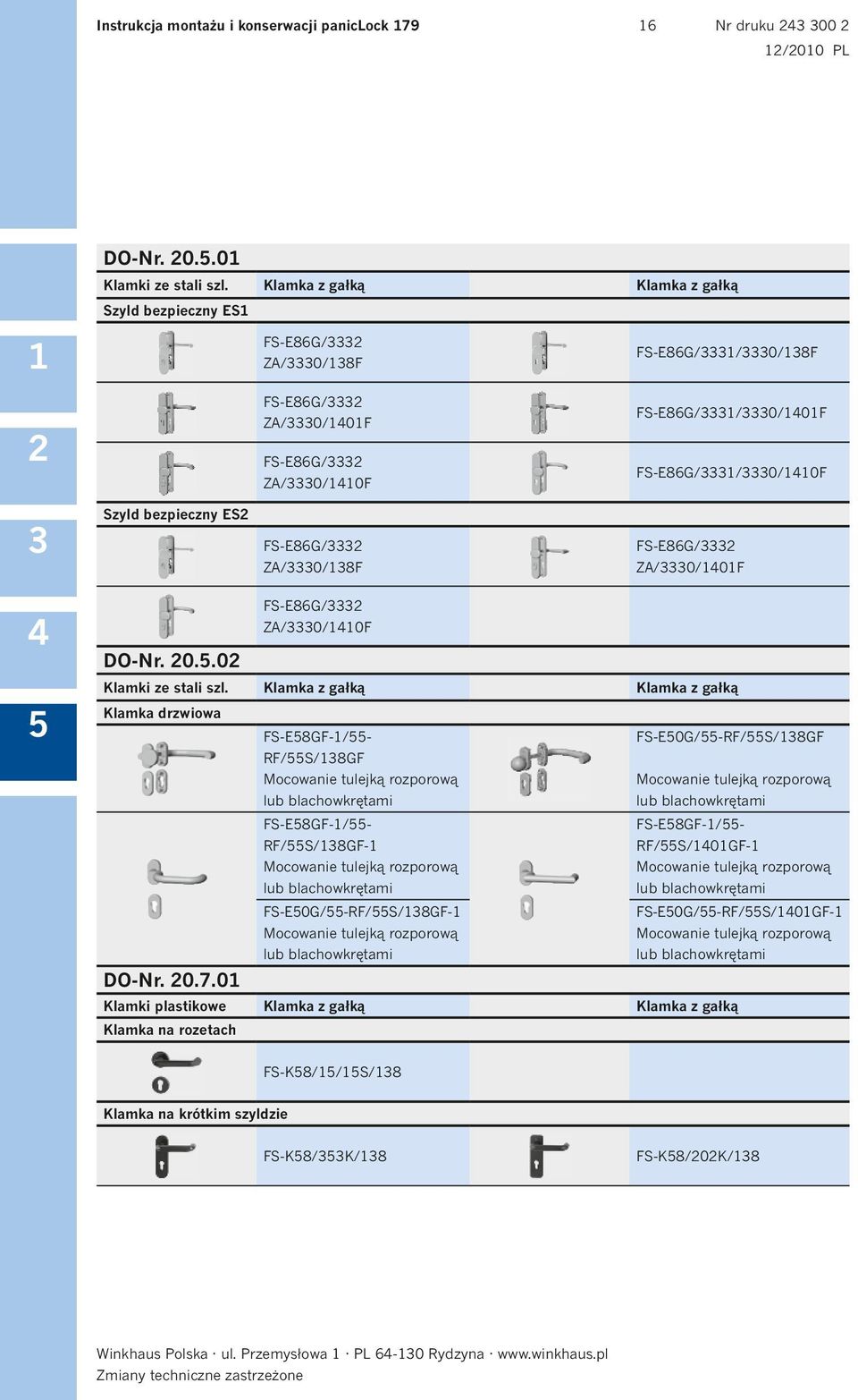 FS-E86G/ ZA/0/0F DO-Nr. 0..0 Klamki ze stali szl.