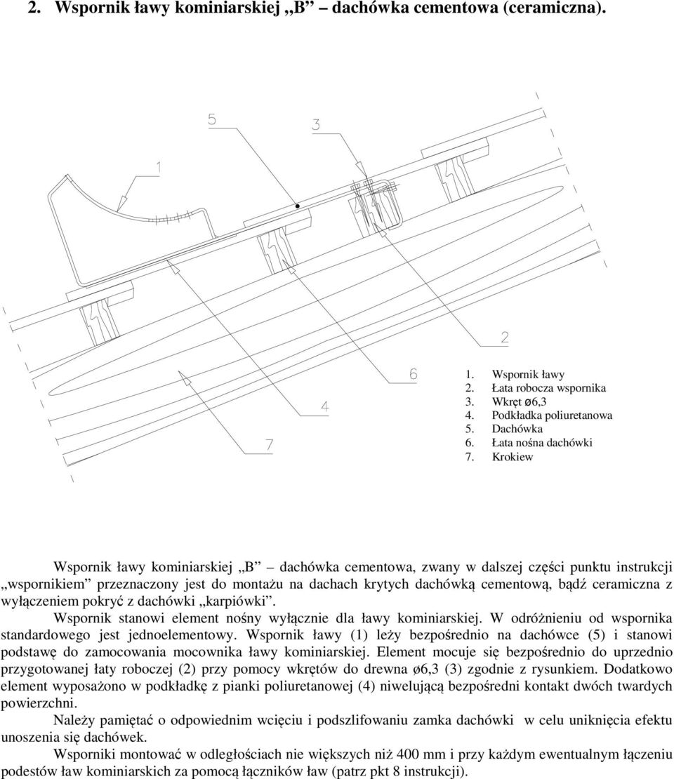 wyłączeniem pokryć z dachówki karpiówki. Wspornik stanowi element nośny wyłącznie dla ławy kominiarskiej. W odróżnieniu od wspornika standardowego jest jednoelementowy.