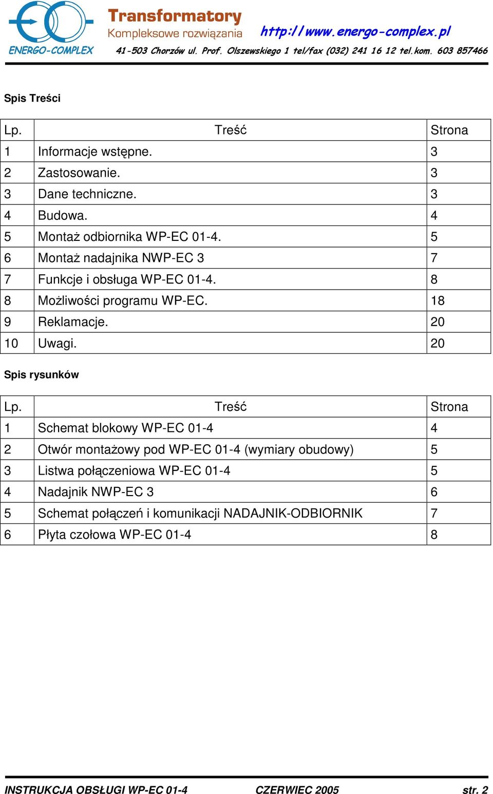 20 Spis rysunków Lp.