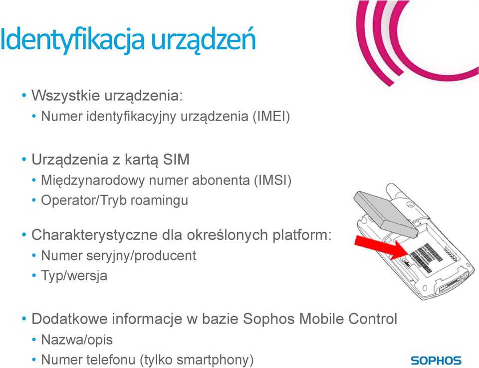 Charakterystyczne dla określonych platform: Numer seryjny/producent Typ/wersja