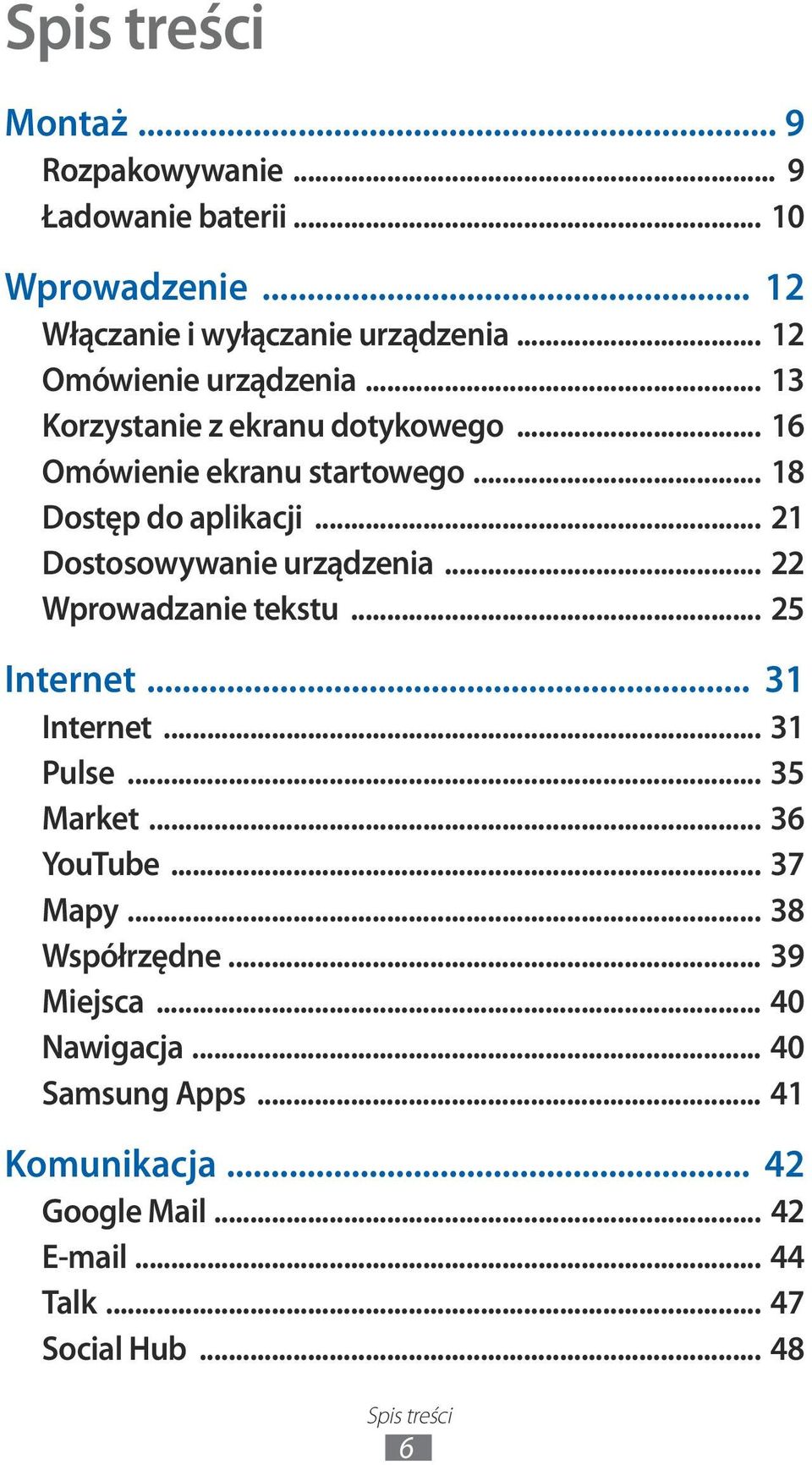 .. 2 Dostosowywanie urządzenia... 22 Wprowadzanie tekstu... 25 Internet... 3 Internet... 3 Pulse... 35 Market... 36 YouTube... 37 Mapy.
