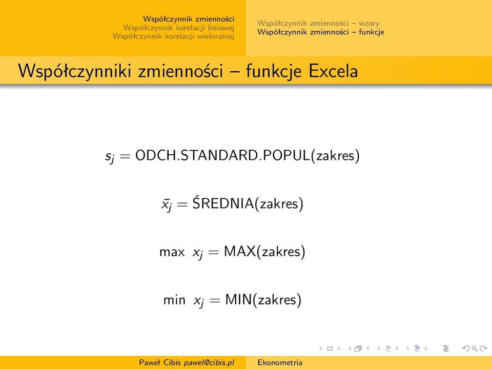 funkcje Excela s j = ODCH.STANDARD.