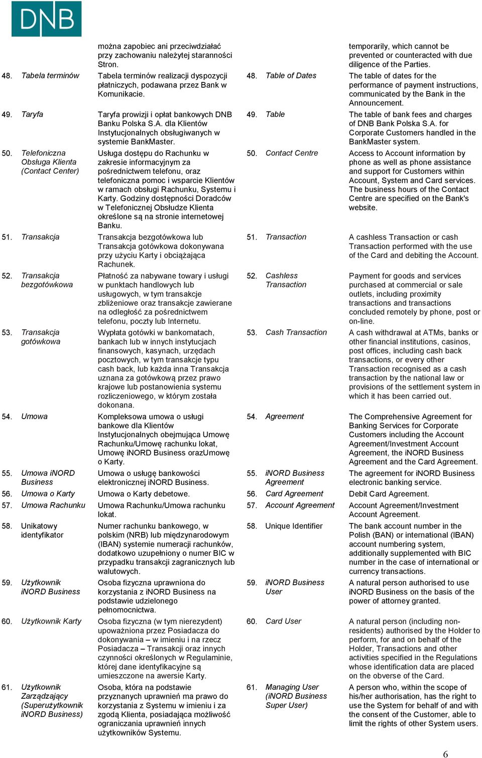 Telefoniczna Obsługa Klienta (Contact Center) Usługa dostępu do Rachunku w zakresie informacyjnym za pośrednictwem telefonu, oraz telefoniczna pomoc i wsparcie Klientów w ramach obsługi Rachunku,