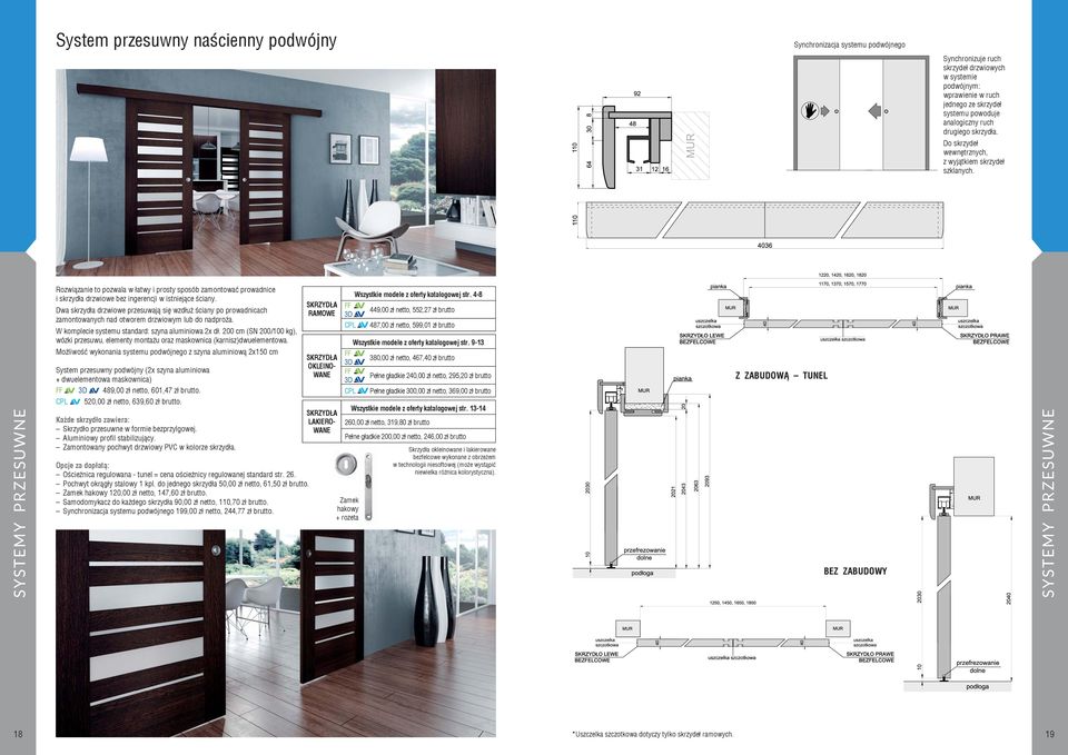 SYSTEMY PRZESUWNE Rozwiąznie to pozwl w łtwy i prosty sposób zmontowć prowdnice i skrzydł drzwiowe bez ingerencji w istniejące ściny.
