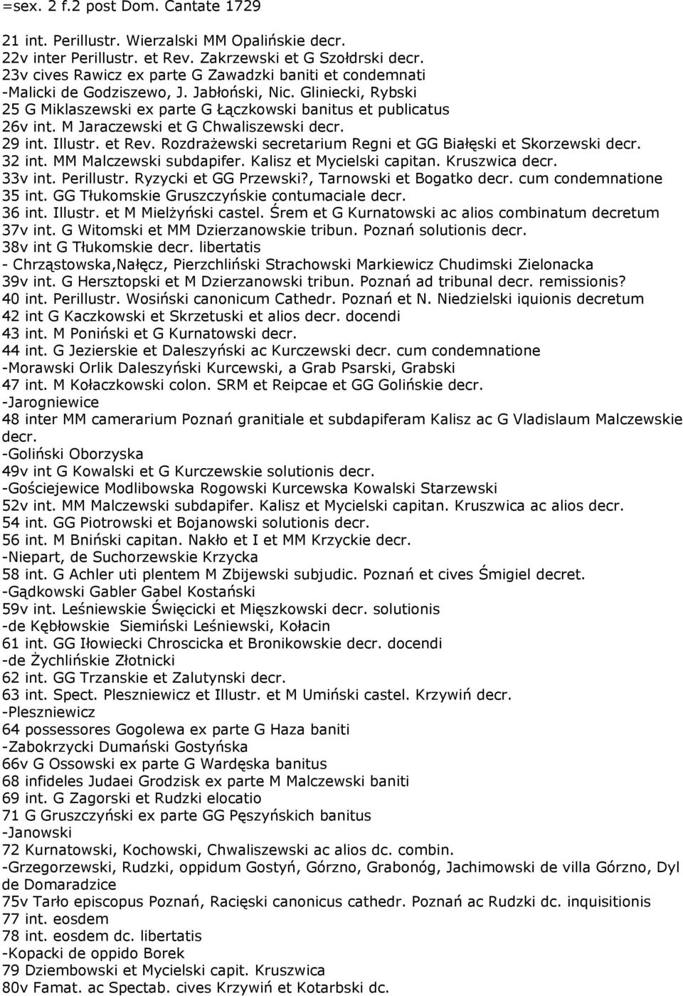 M Jaraczewski et G Chwaliszewski decr. 29 int. Illustr. et Rev. Rozdrażewski secretarium Regni et GG Białęski et Skorzewski decr. 32 int. MM Malczewski subdapifer. Kalisz et Mycielski capitan.
