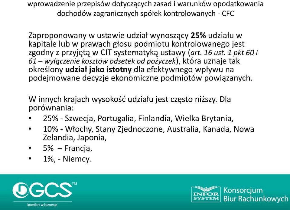 1 pkt 60 i 61 wyłączenie kosztów odsetek od pożyczek), która uznaje tak określony udział jako istotny dla efektywnego wpływu na podejmowane decyzje ekonomiczne podmiotów