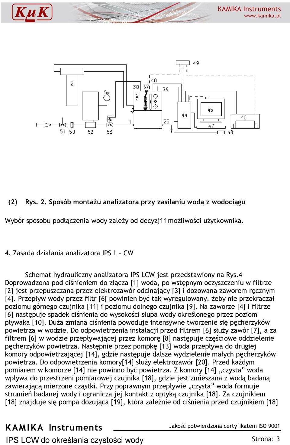 4 Doprowadzona pod ciśnieniem do złącza [1] woda, po wstępnym oczyszczeniu w filtrze [2] jest przepuszczana przez elektrozawór odcinający [3] i dozowana zaworem ręcznym [4].