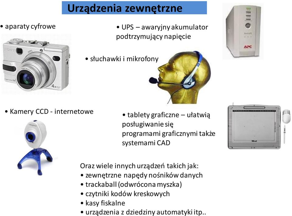 graficznymi także systemami CAD Oraz wiele innych urządzeń takich jak: zewnętrzne napędy nośników